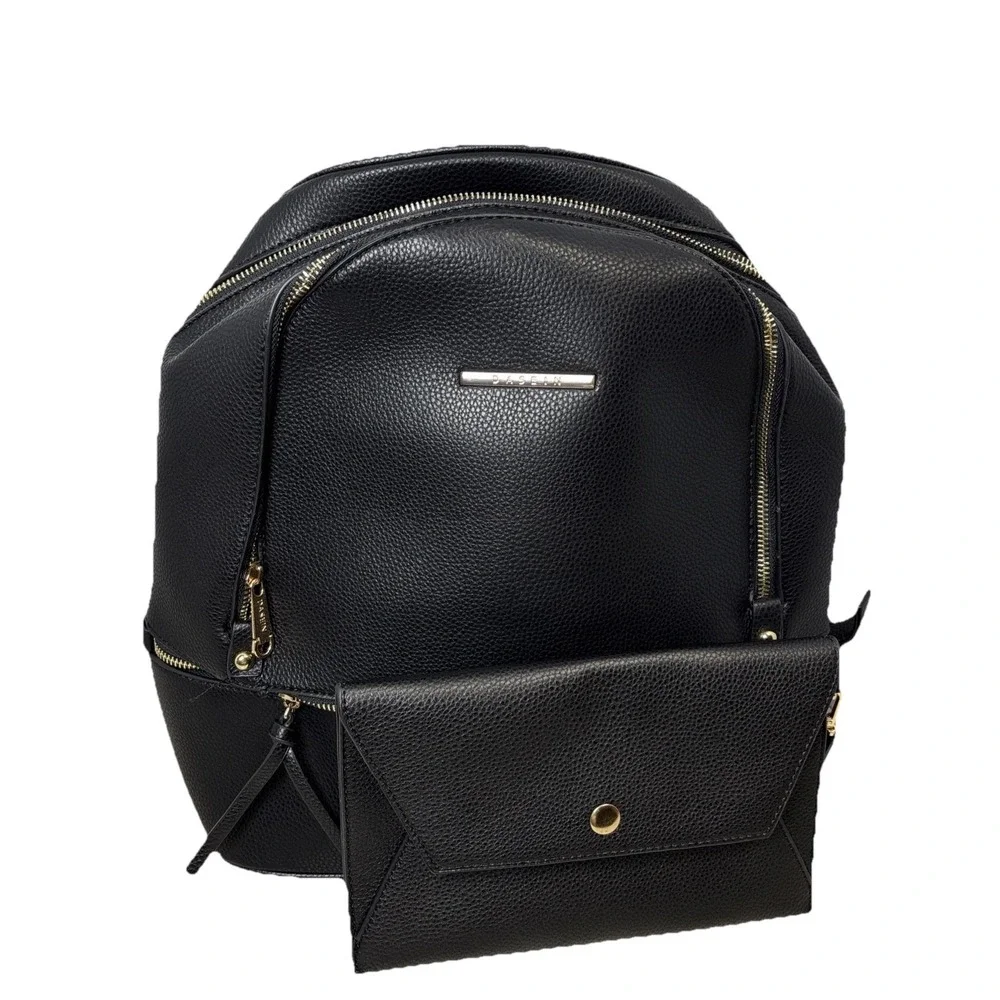 Dasein‎ Black Faux Leather Backpack and Matching Wristlet Set Gold Hardware NWOT